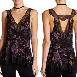 FREE People Intimately Bell Flower Lace Top Tank Black Purple ob515019 Tunic V